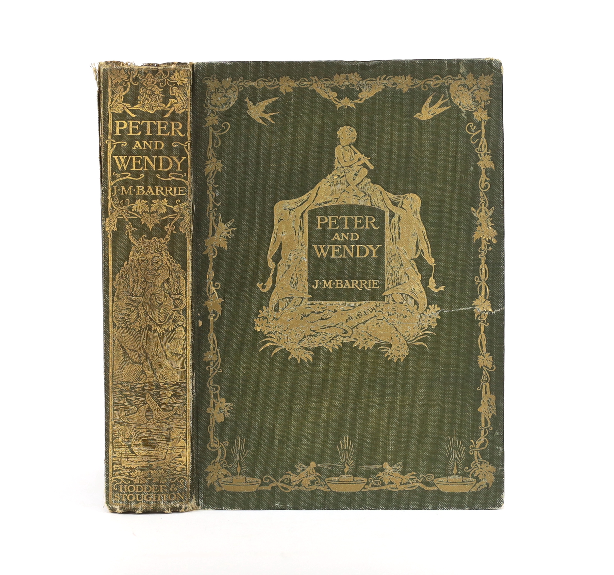 Barrie, J.M - Peter and Wendy, 1st edition, 8vo, original pictorial green cloth gilt, frontispiece, pictorial title and 11 full-page plates, all by F.D. Bedford, Hodder & Stoughton, London, 1911